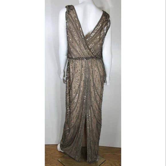 Adrianna Papell Sleeveless Beaded Long Dress with Blouson/Column Women's Size 12 - Picture 5 of 7